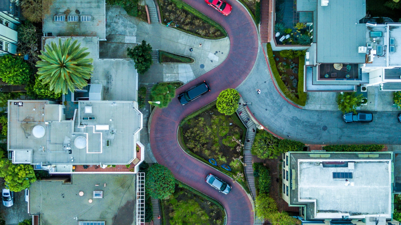 Обои ломбард-стрит, мост Golden Gate, Фишерманс-Уорф, Гайд-стрит, Солье в разрешении 1280x720