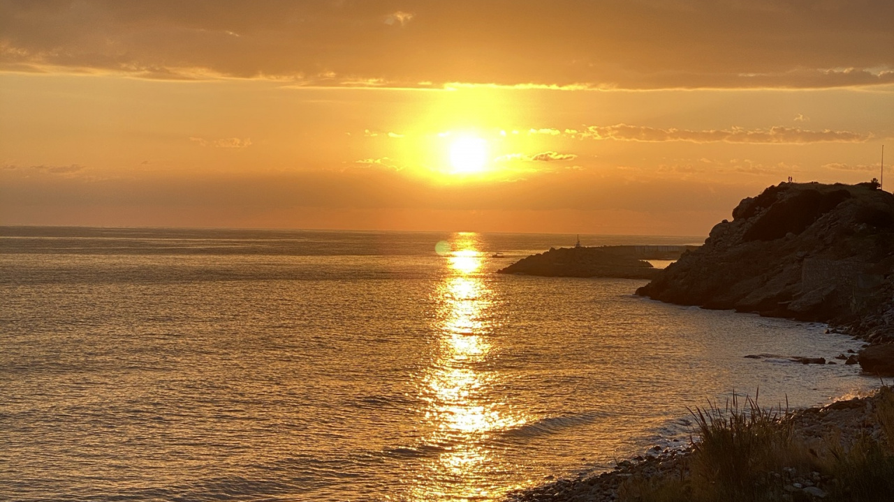 Обои горизонт, вода, облако, атмосфера, послесвечение в разрешении 1280x720