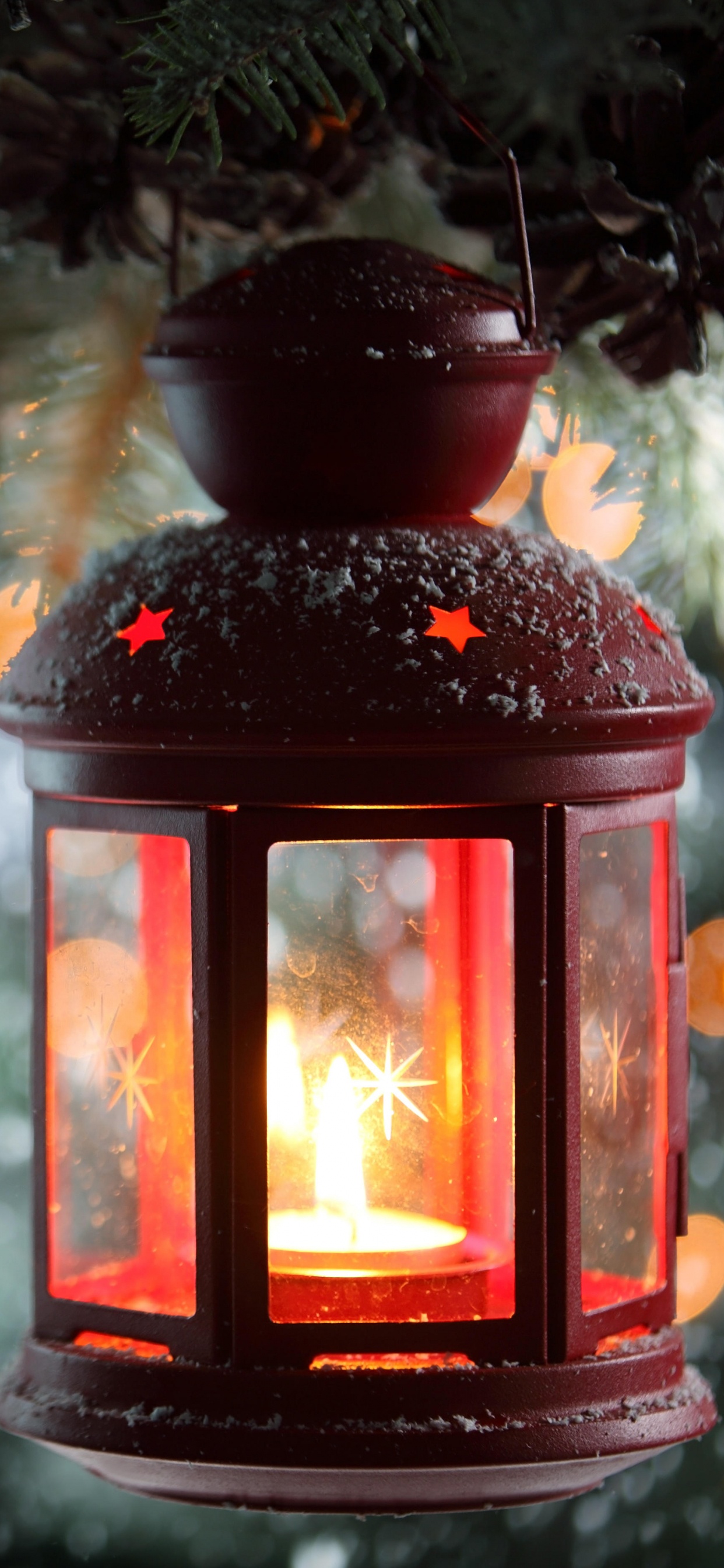 Обои фонарь, освещение, дерево, Рождество, Новый год в разрешении 1242x2688