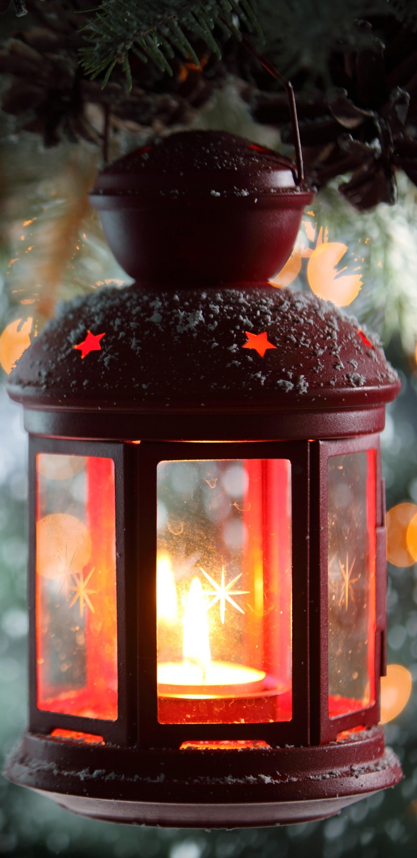 Обои фонарь, освещение, дерево, Рождество, Новый год в разрешении 1440x2960