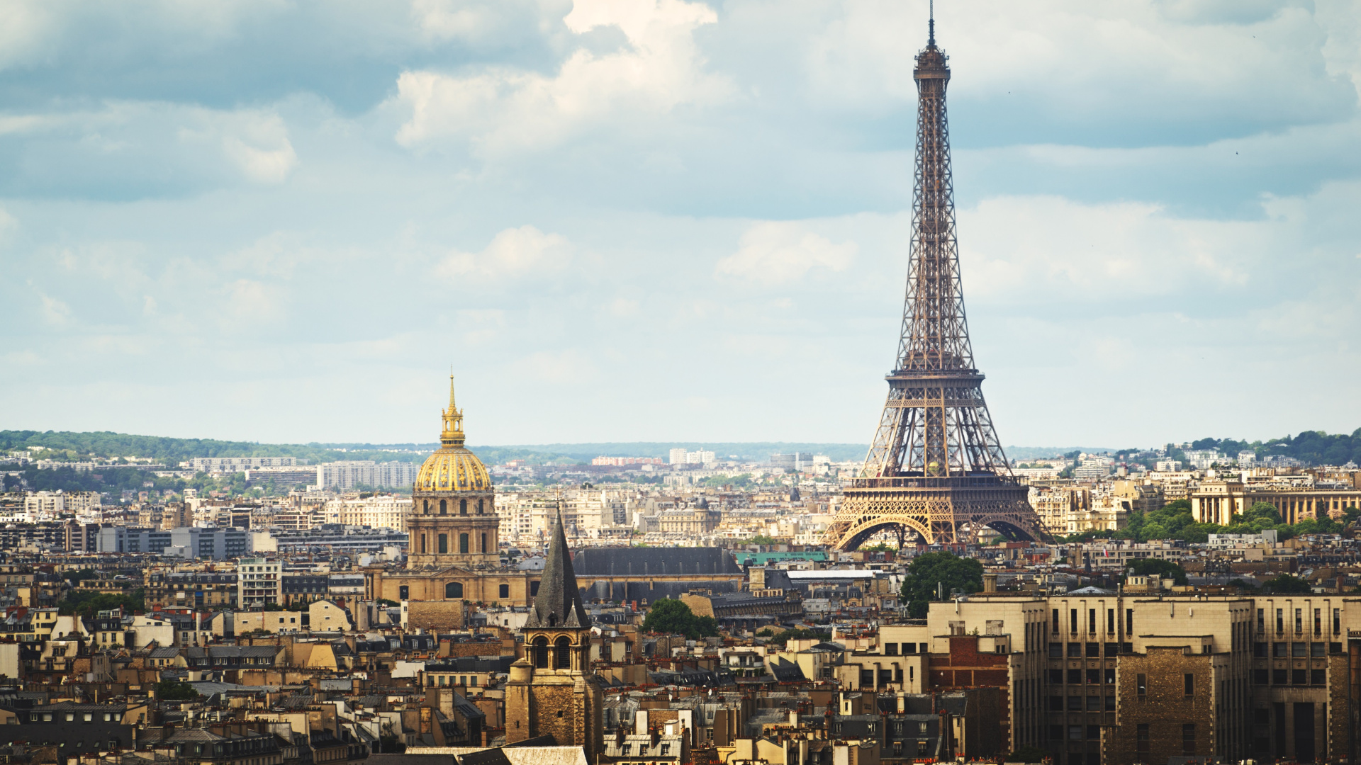 Обои Эйфелева башня, Музей Лувр, сена, вышка, ориентир в разрешении 1920x1080
