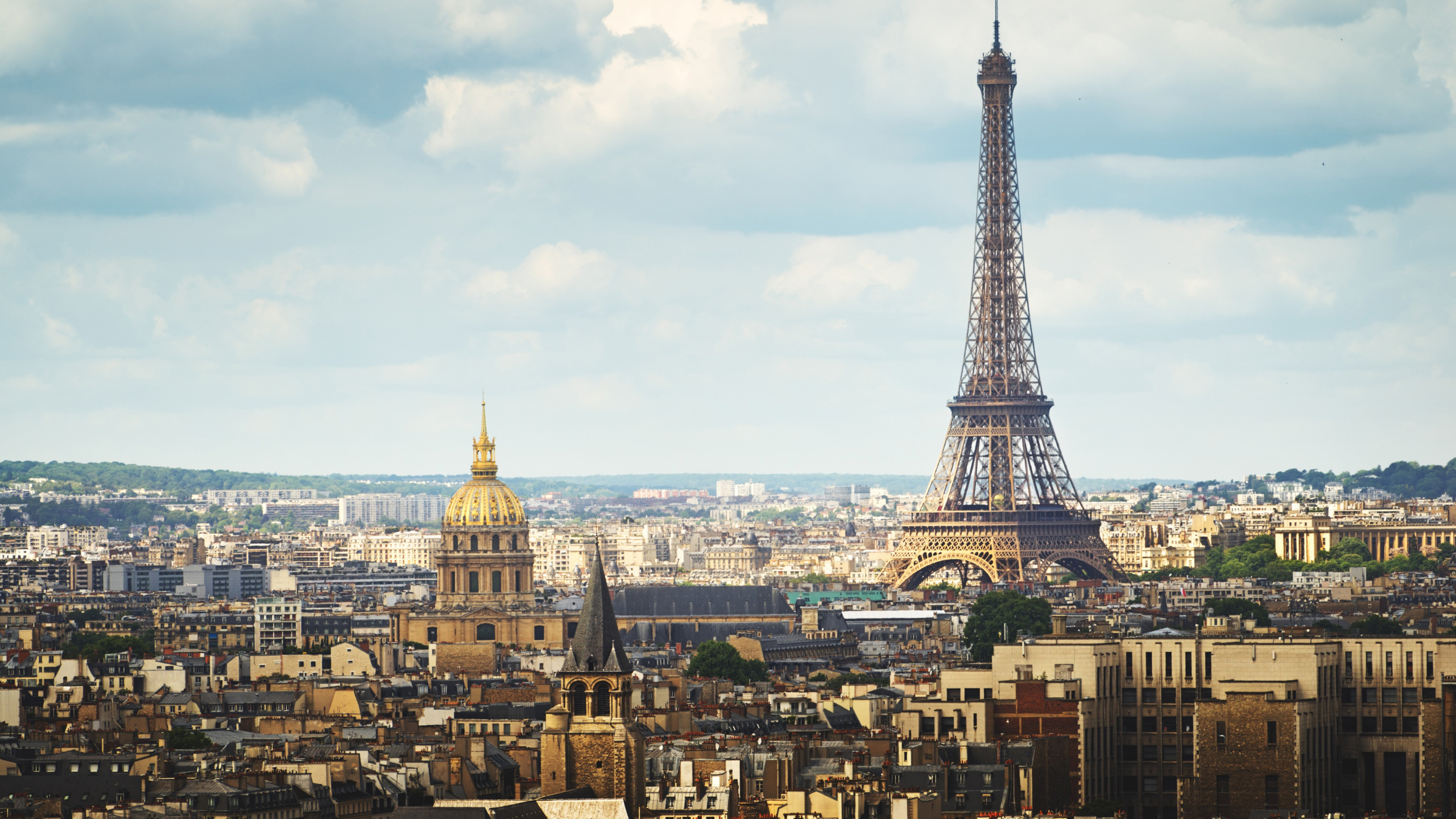 Обои Эйфелева башня, Музей Лувр, сена, вышка, ориентир в разрешении 2560x1440