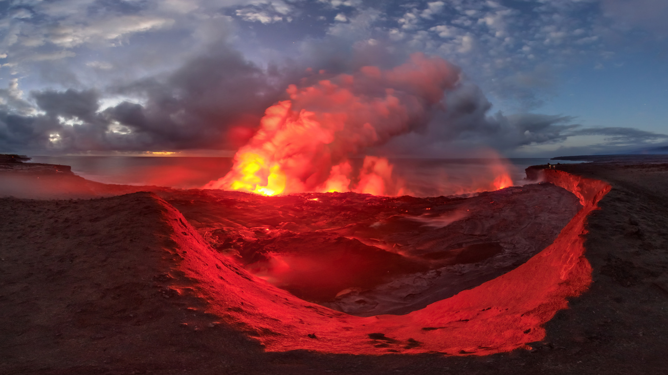 Обои ключевская сопка, вулкан, купол лавы, типы вулканических извержений, лава в разрешении 1366x768