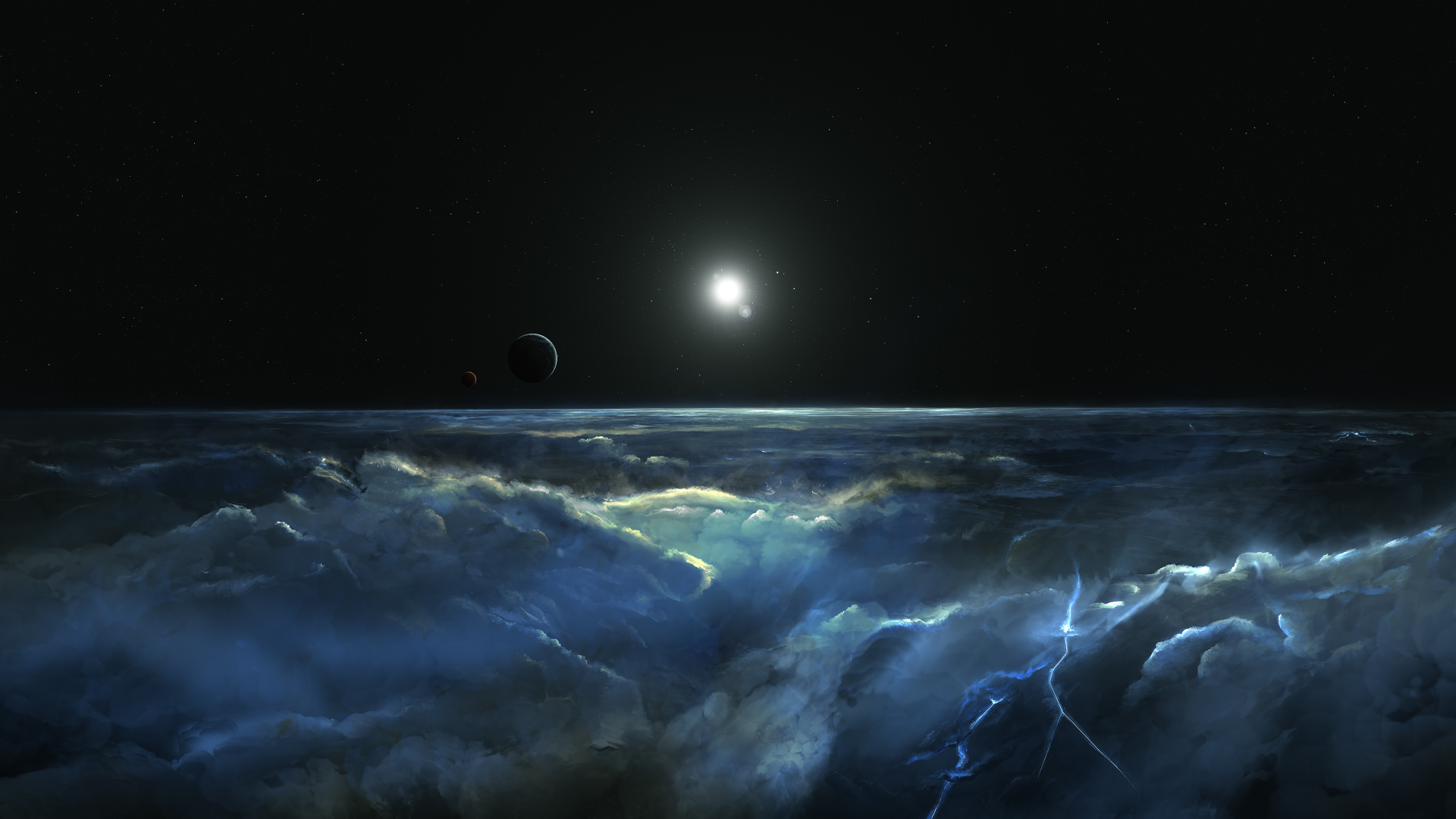 Обои вода, атмосфера, темнота, ночь, лунный свет в разрешении 1920x1080