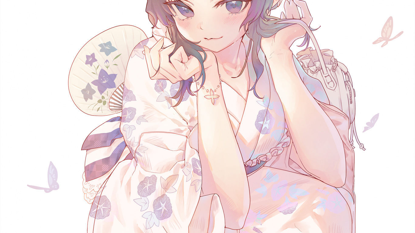 Обои фанарт по shinobu kochou, шинобу коч, Мицури Канродзи, фан арт, арт в разрешении 1366x768