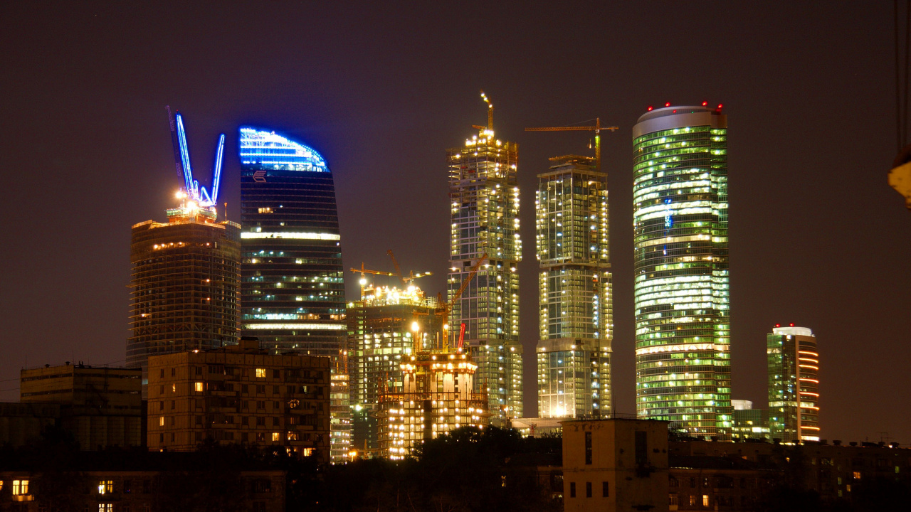 Обои город, городской пейзаж, метрополия, ночь, городской район в разрешении 1280x720