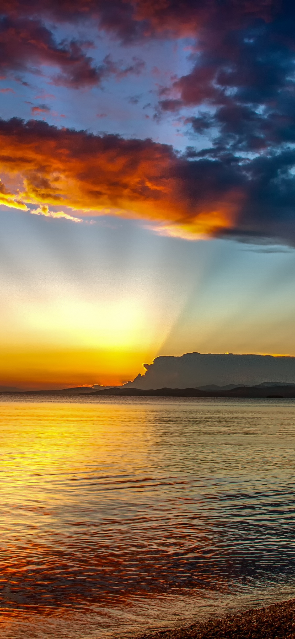 Обои Синий час, пляж, закат, горизонт, природа в разрешении 1125x2436