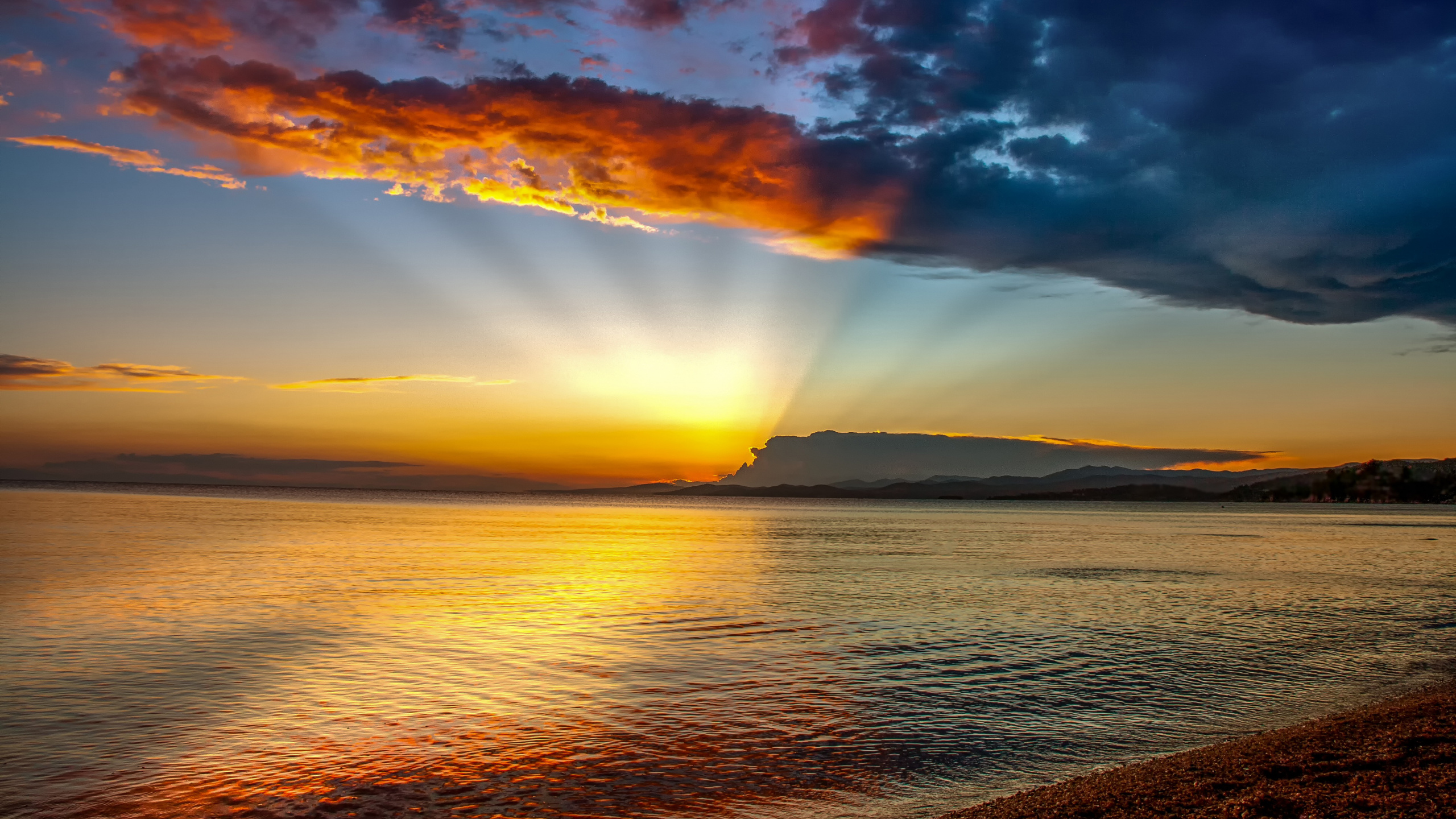 Обои Синий час, пляж, закат, горизонт, природа в разрешении 2560x1440