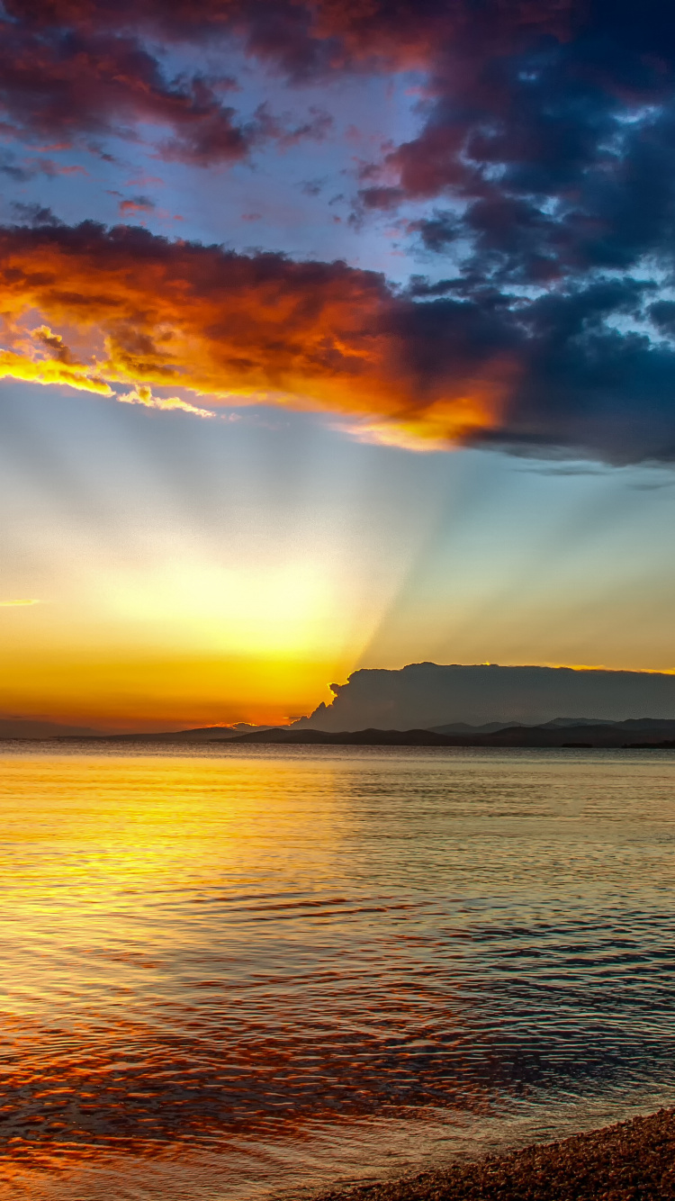 Обои Синий час, пляж, закат, горизонт, природа в разрешении 750x1334