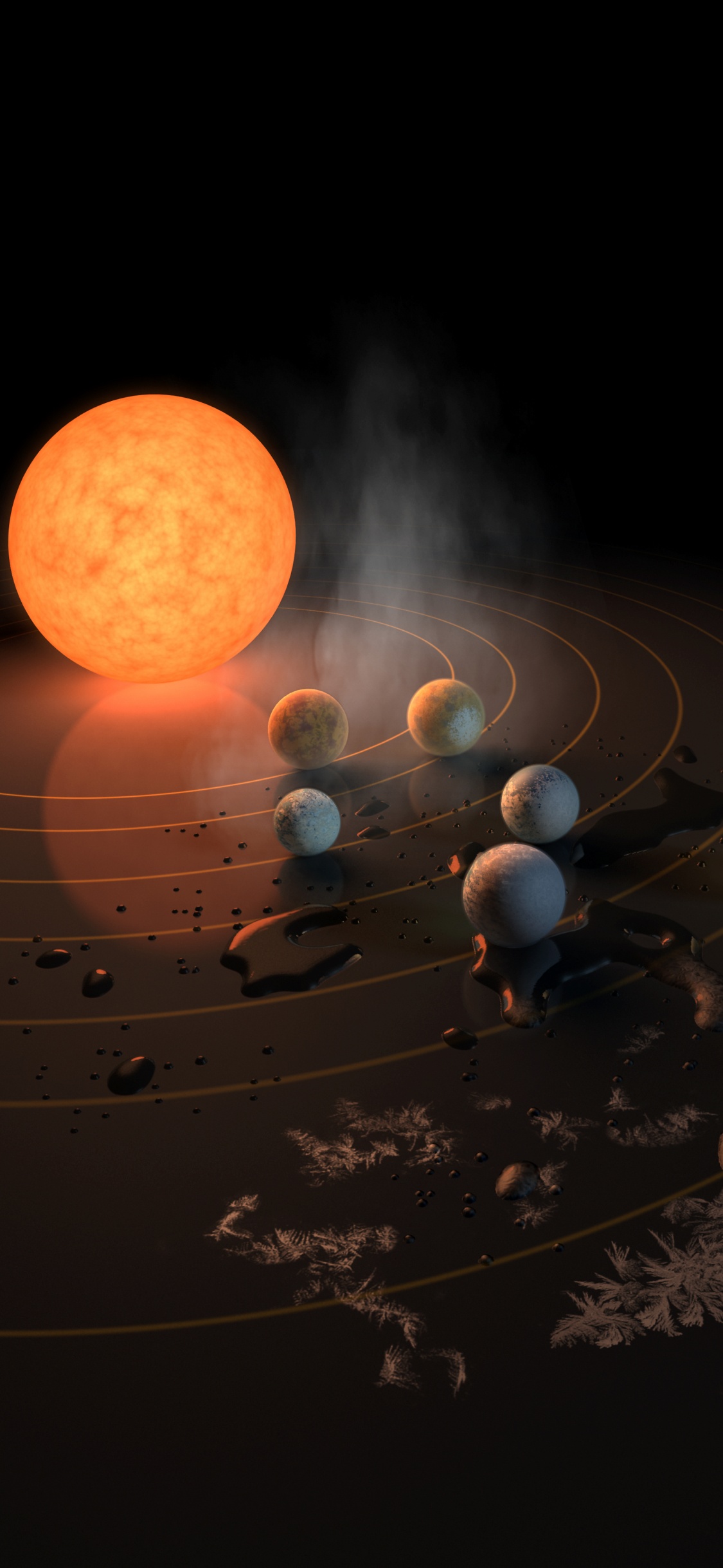 Обои жуткая планета, земля, планета, ТРАППИСТ-1, экзопланета в разрешении 1125x2436