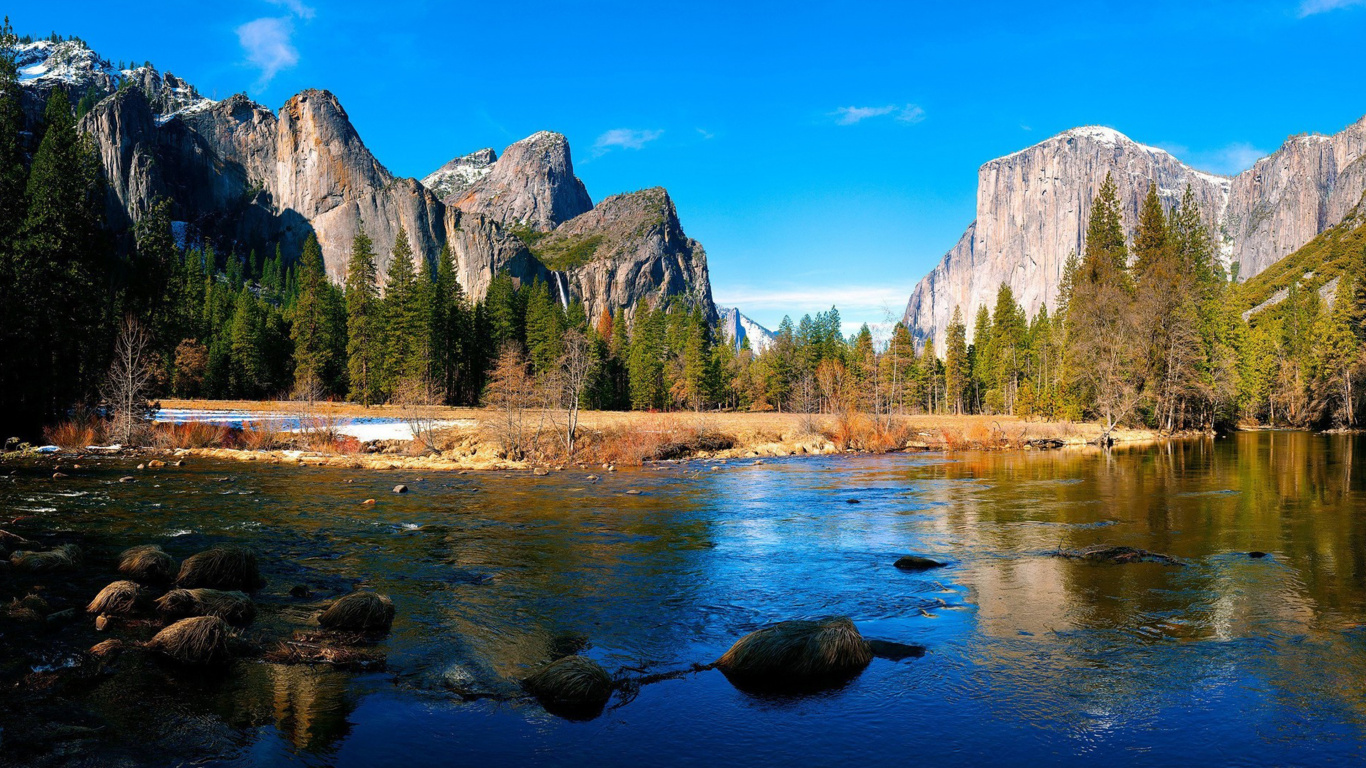 Обои йосемитский национальный парк, природа, отражение, гора, дикая местность в разрешении 1366x768