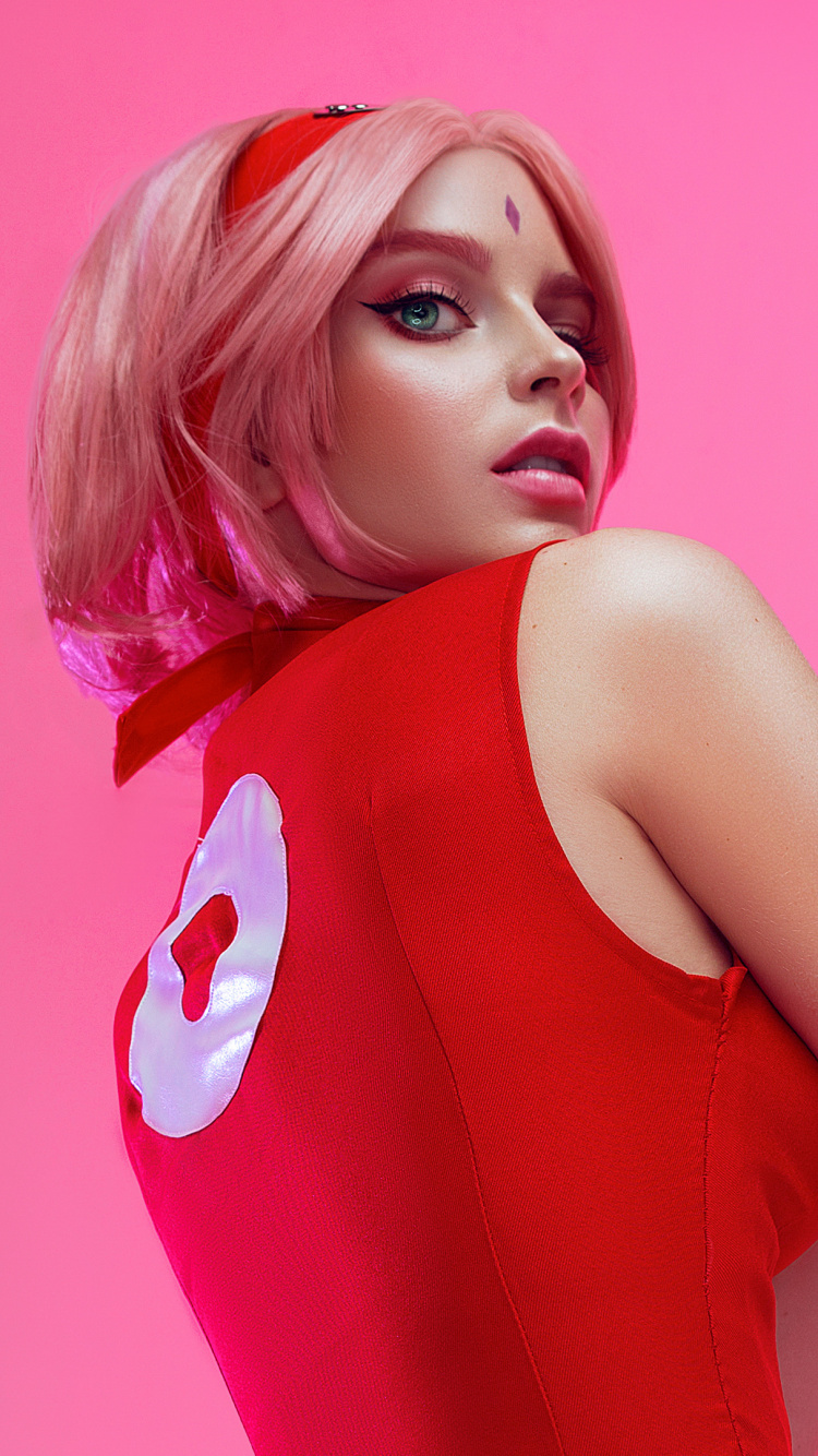 Обои Сакура Харуно, косплей, аниме, Манга, розовый в разрешении 750x1334