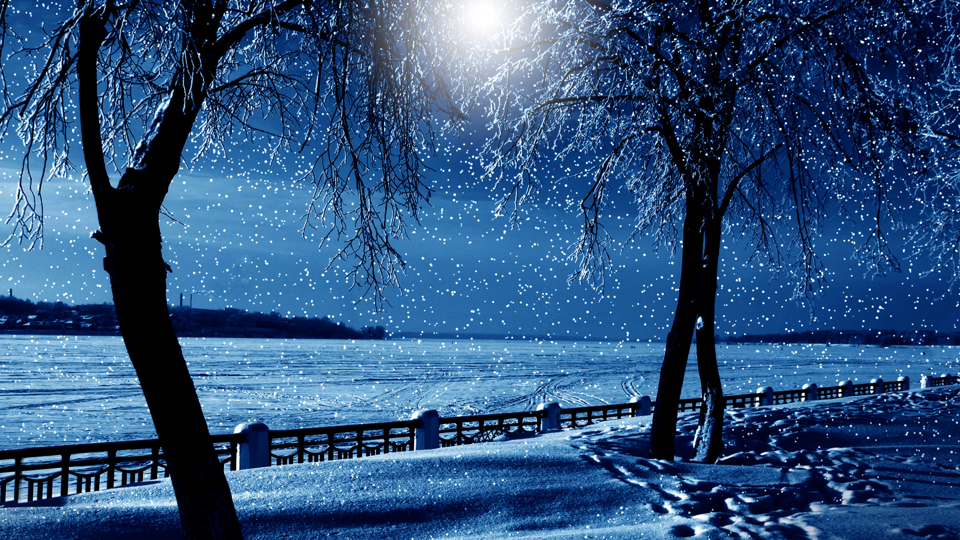 Обои зима, снег, природа, вода, дерево в разрешении 1920x1080