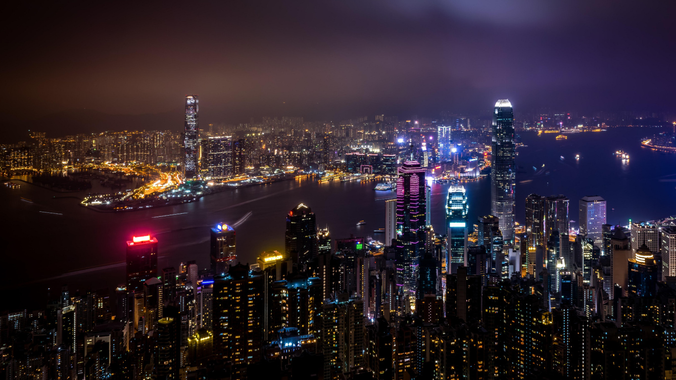 Обои Гонконг, городской пейзаж, город, метрополия, городской район в разрешении 1366x768