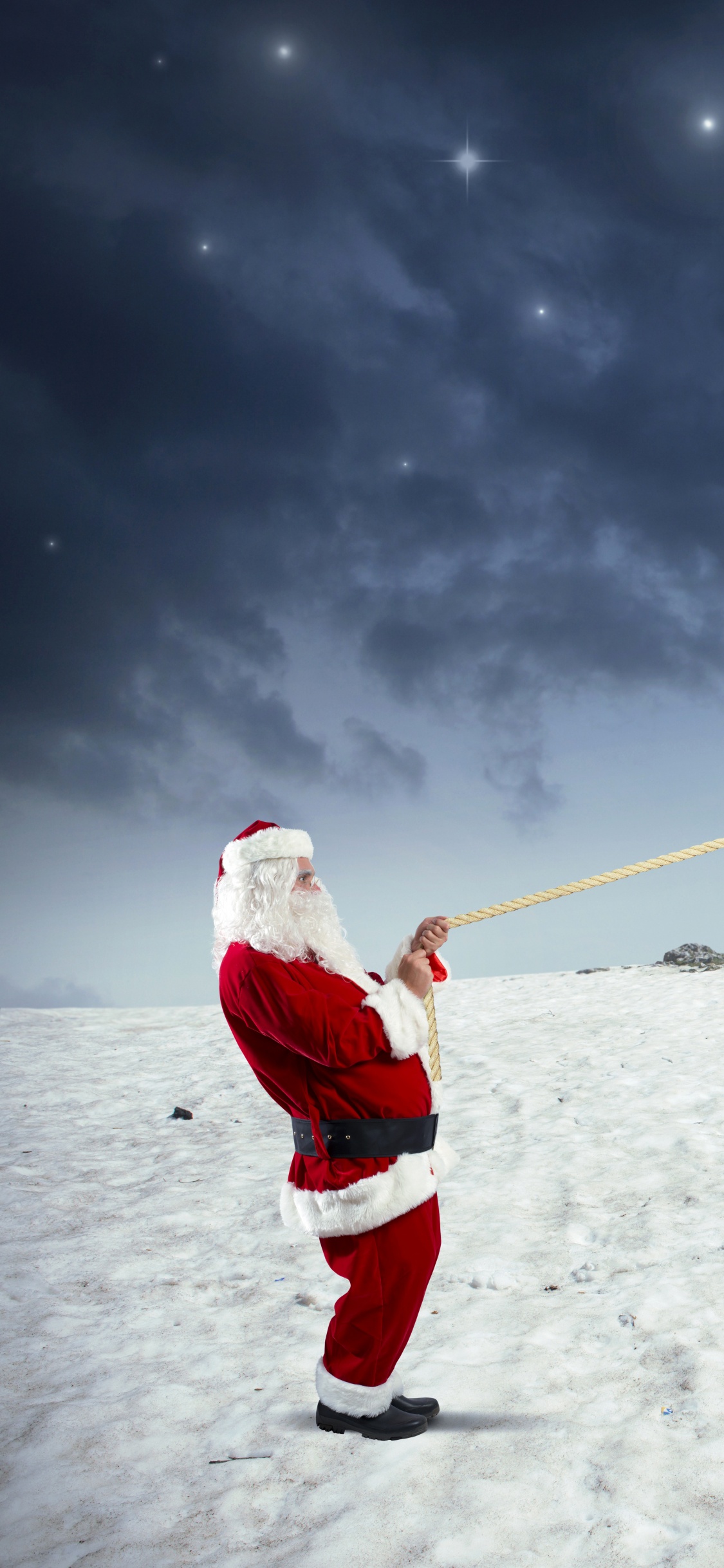 Обои Санта-Клаус, снег, зима, облако, замораживание в разрешении 1125x2436