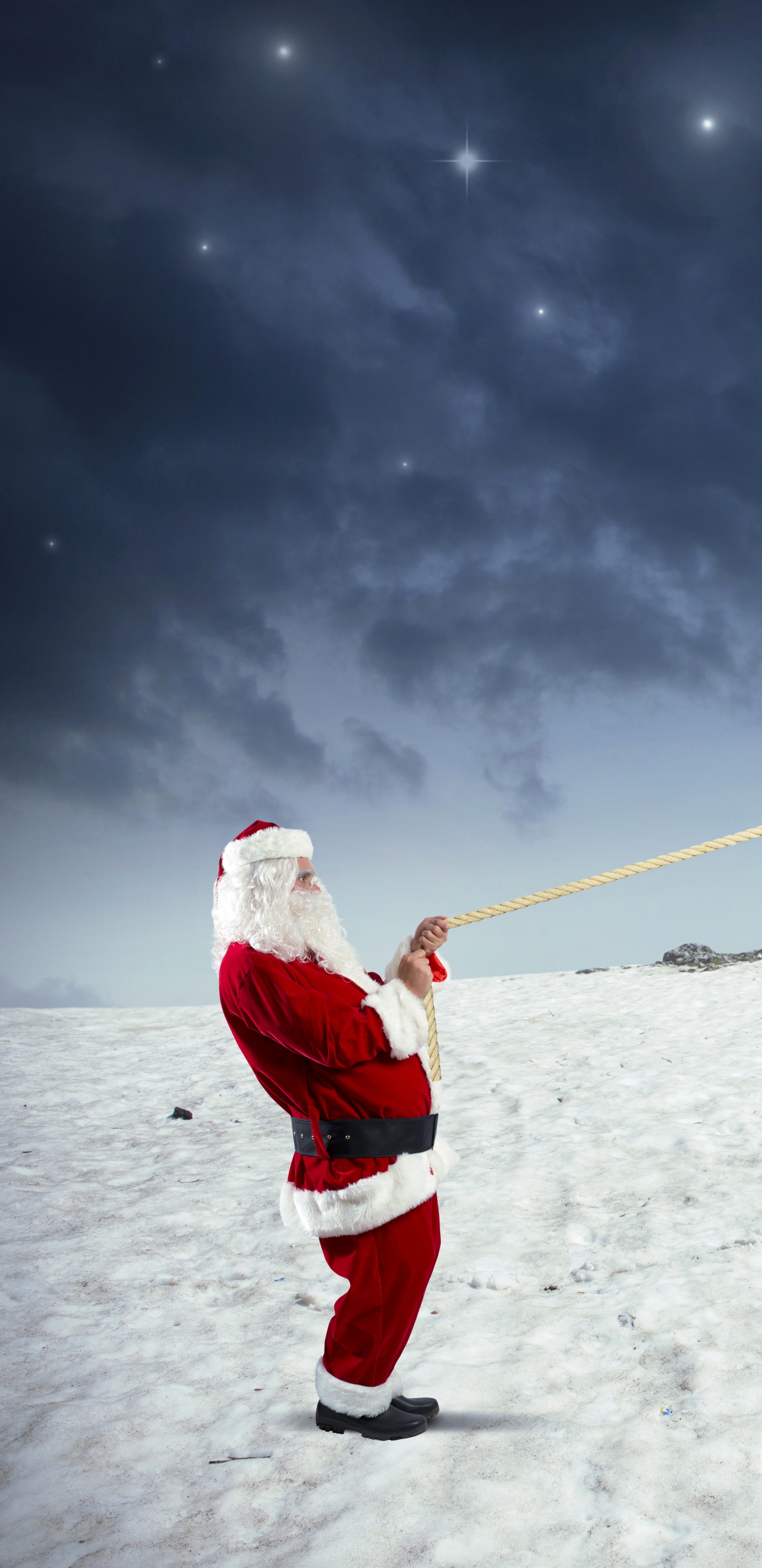 Обои Санта-Клаус, снег, зима, облако, замораживание в разрешении 1440x2960