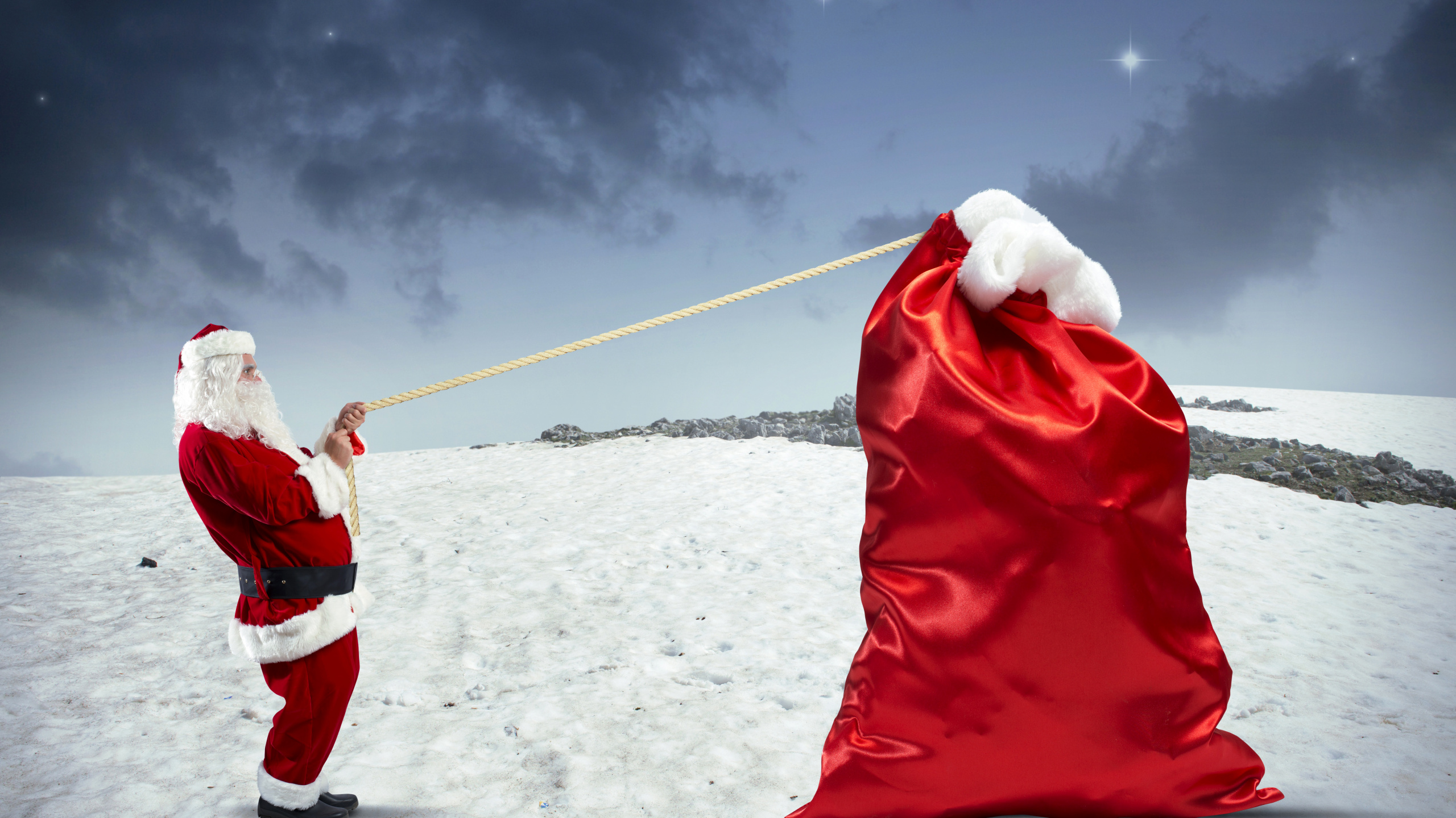 Обои Санта-Клаус, снег, зима, облако, замораживание в разрешении 2560x1440