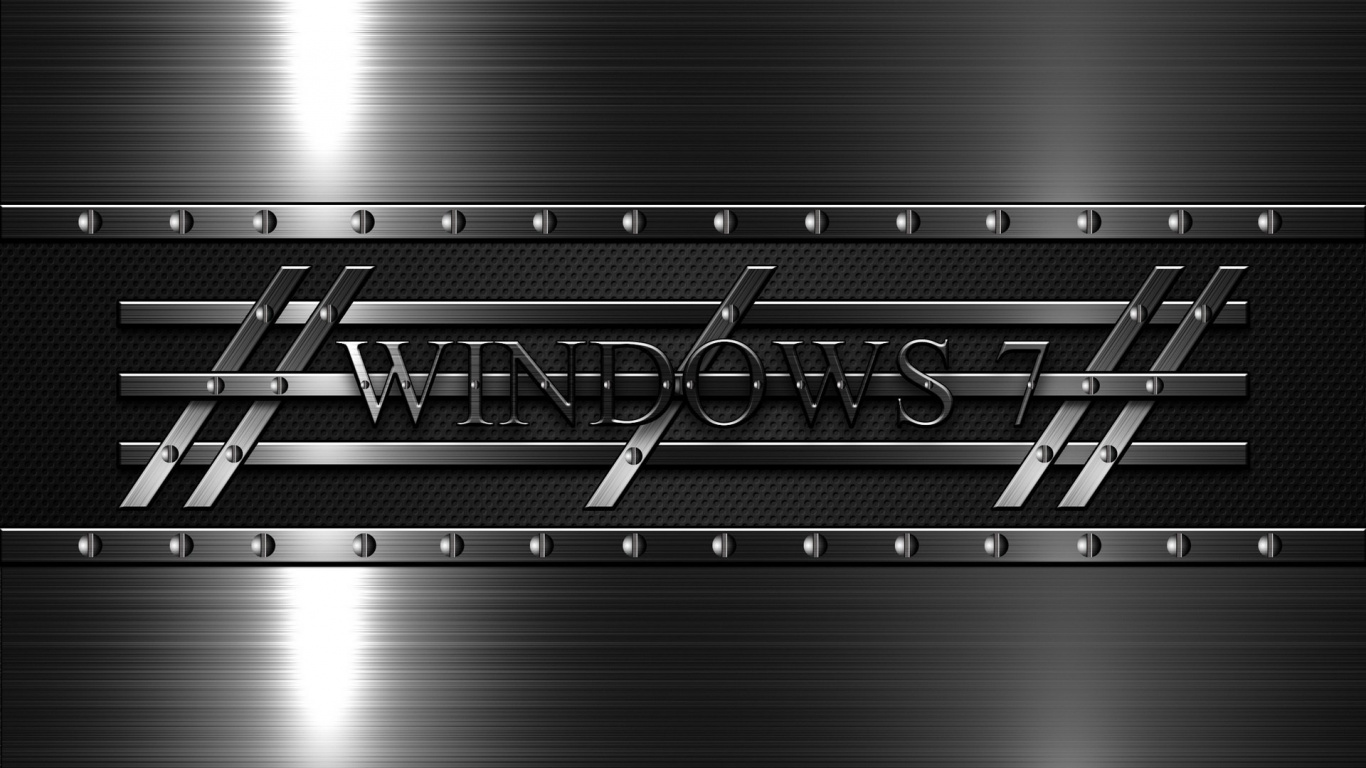 Обои windows 7, microsoft windows, металл, монохромный, черный в разрешении 1366x768