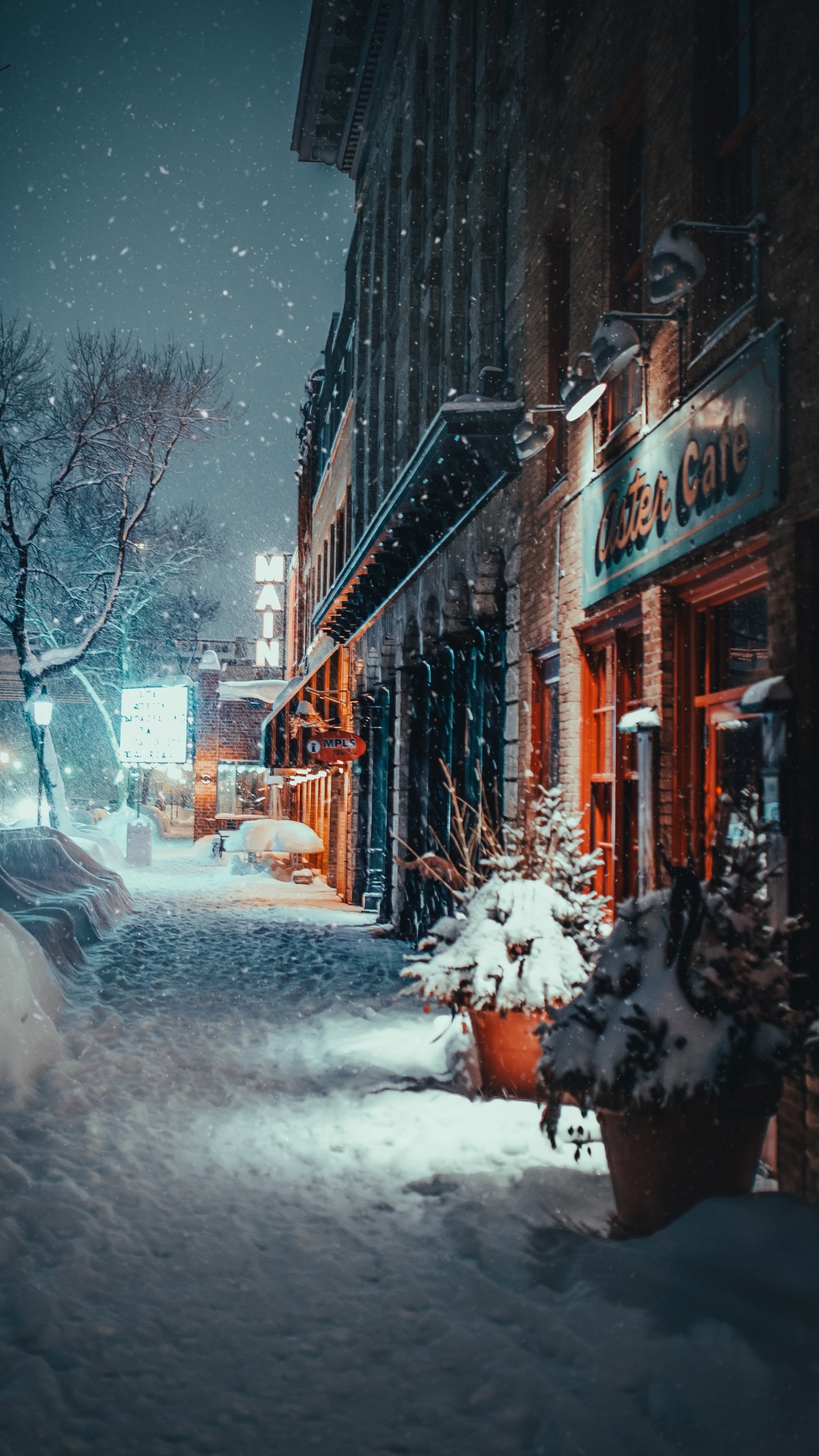 Обои зима, снег, замораживание, улица, городок в разрешении 1080x1920