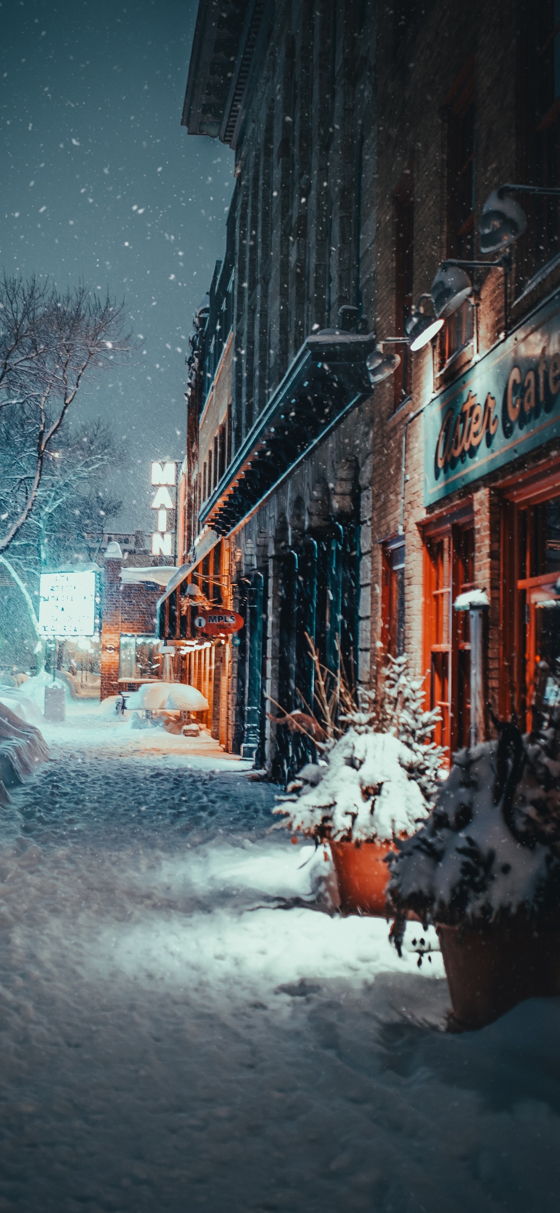 Обои зима, снег, замораживание, улица, городок в разрешении 1125x2436