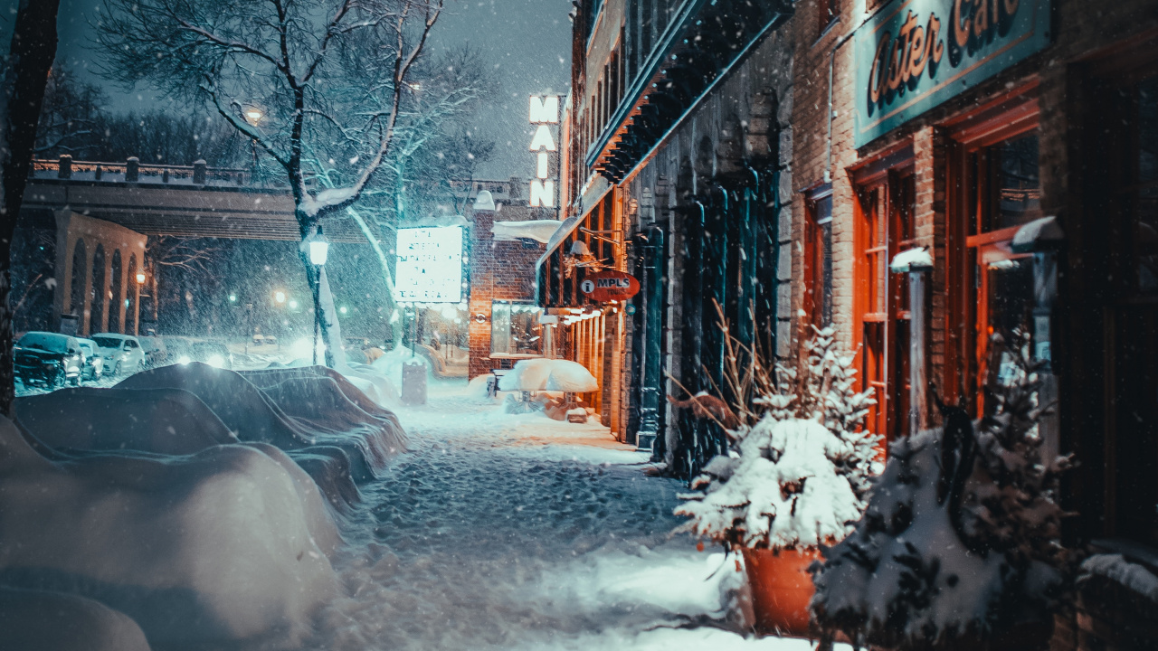 Обои зима, снег, замораживание, улица, городок в разрешении 1280x720
