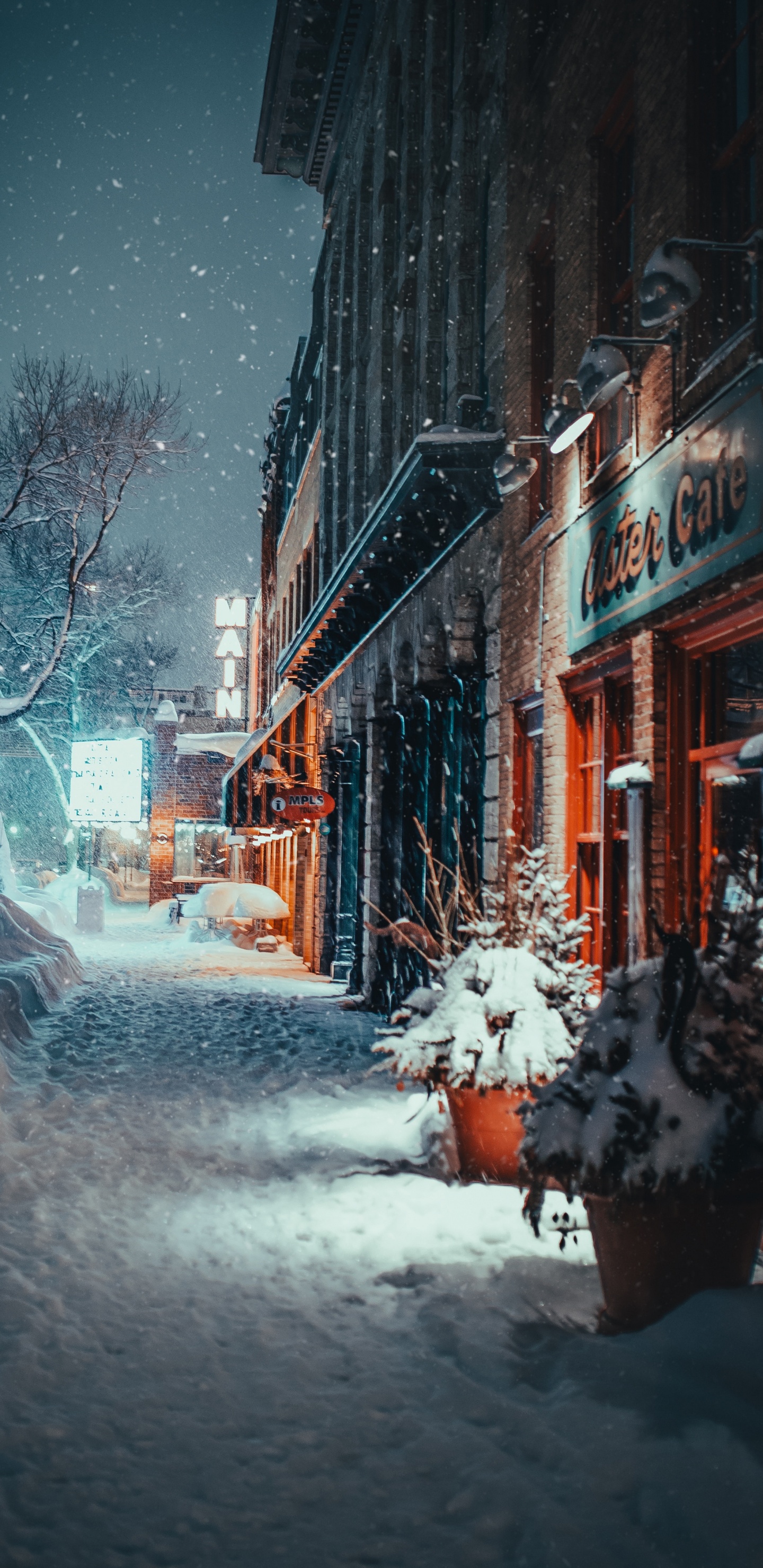 Обои зима, снег, замораживание, улица, городок в разрешении 1440x2960