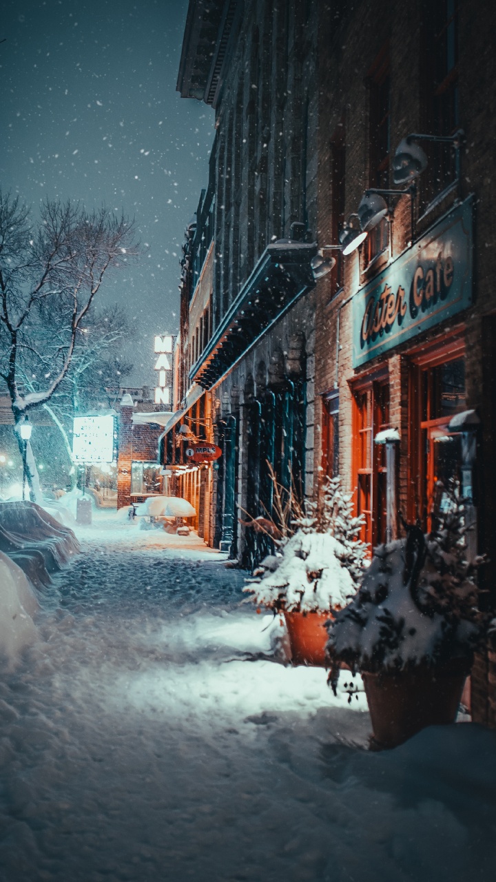 Обои зима, снег, замораживание, улица, городок в разрешении 720x1280