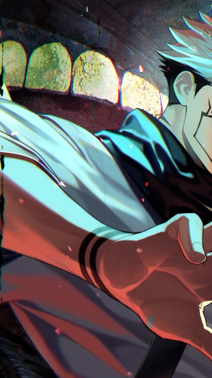 Обои аниме, Юдзи Итадори, рёмен его ноги, джиу-джитсу кайсен, мультфильм в разрешении 720x1280