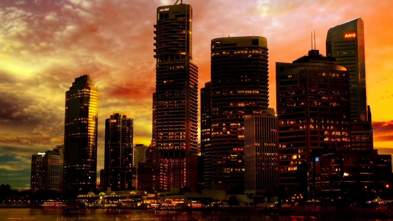 Обои городской пейзаж, город, небоскреб, метрополия, линия горизонта в разрешении 1366x768