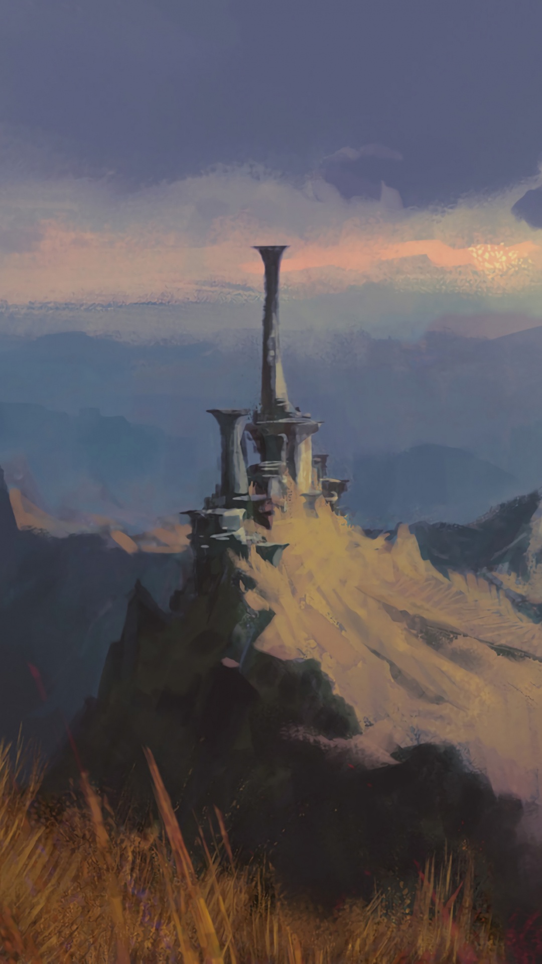 Обои арт, концепт арт, горный рельеф, гора, горный хребет в разрешении 1080x1920