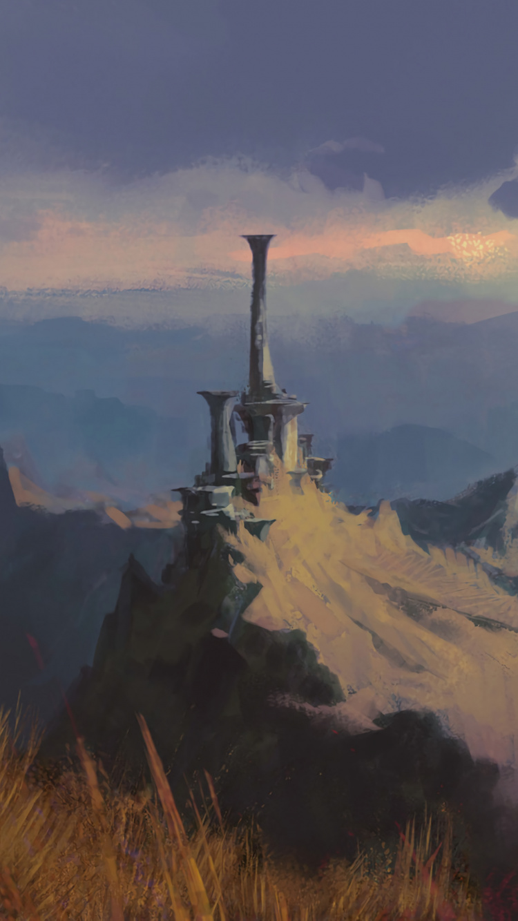 Обои арт, концепт арт, горный рельеф, гора, горный хребет в разрешении 750x1334