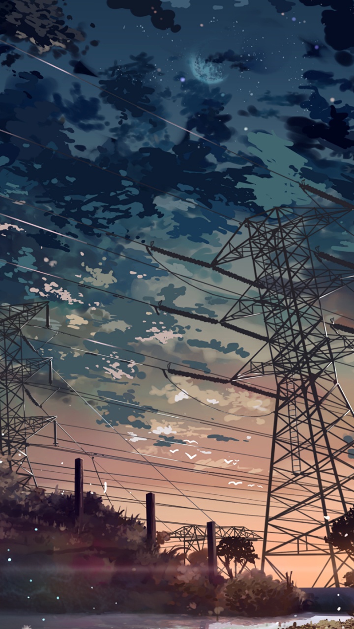 Обои аниме арт, эстетика, облако, атмосфера, растение в разрешении 720x1280