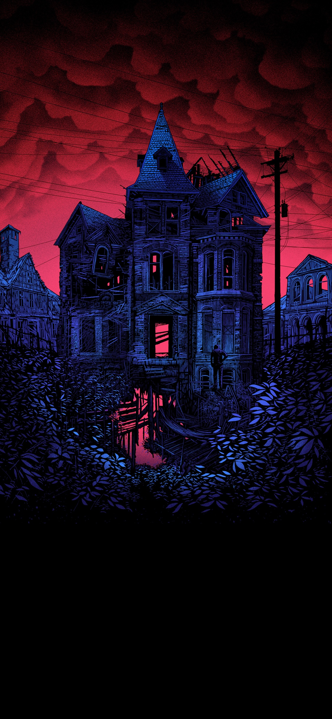 Обои дэниел дэнжер арт, живопись, арт, дом с привидениями, иллюстрация в разрешении 1125x2436