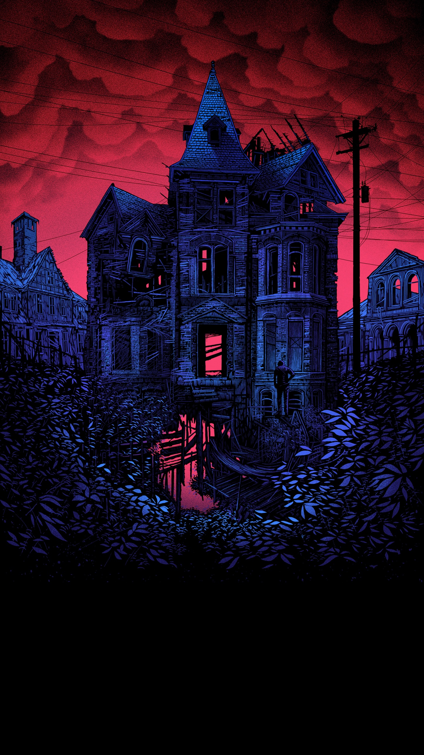 Обои дэниел дэнжер арт, живопись, арт, дом с привидениями, иллюстрация в разрешении 1440x2560