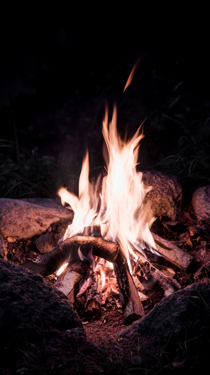 Обои огонь, костер, тепло, пламя, зола в разрешении 720x1280