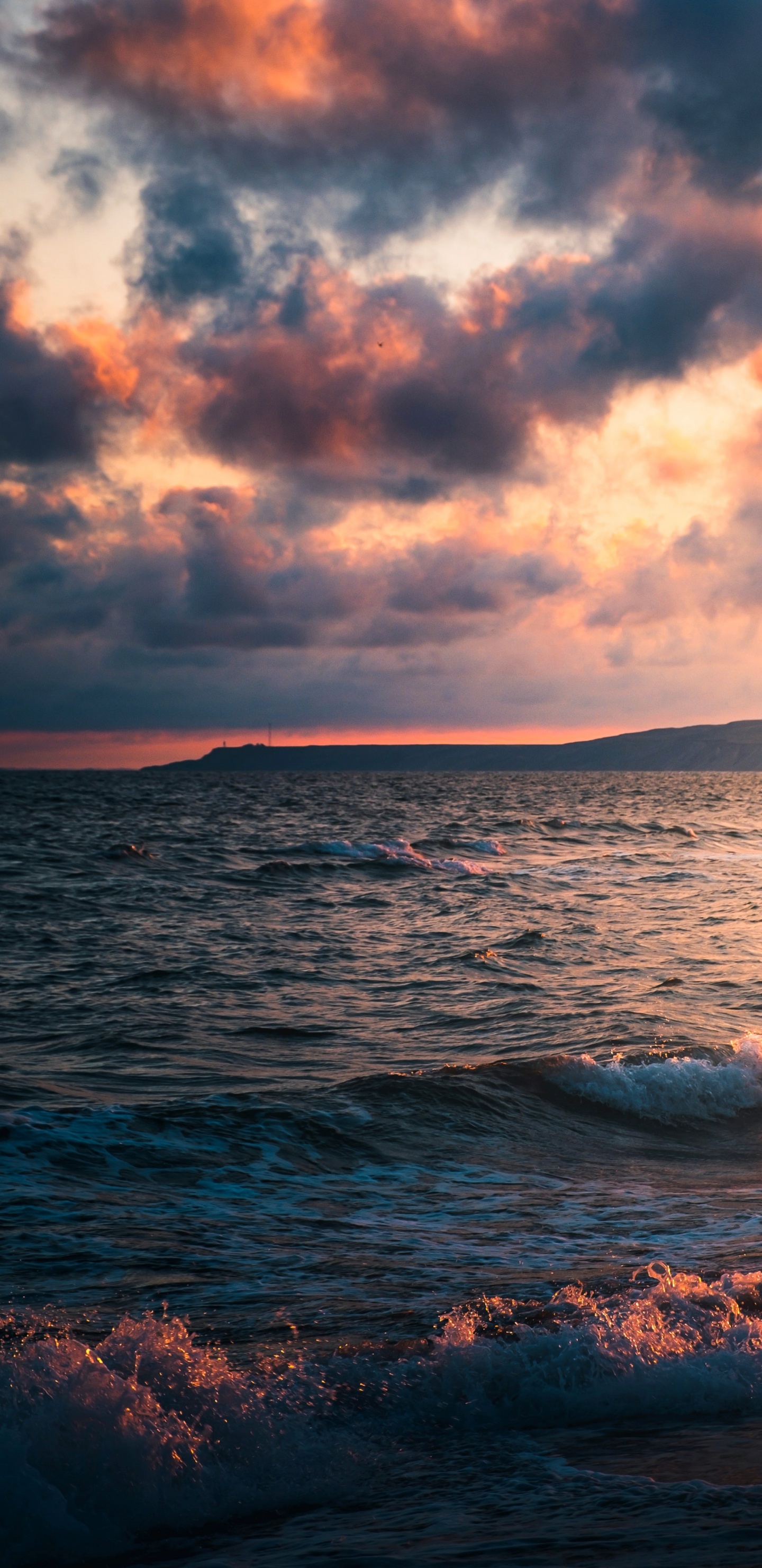 Обои море, вода, облако, атмосфера, послесвечение в разрешении 1440x2960