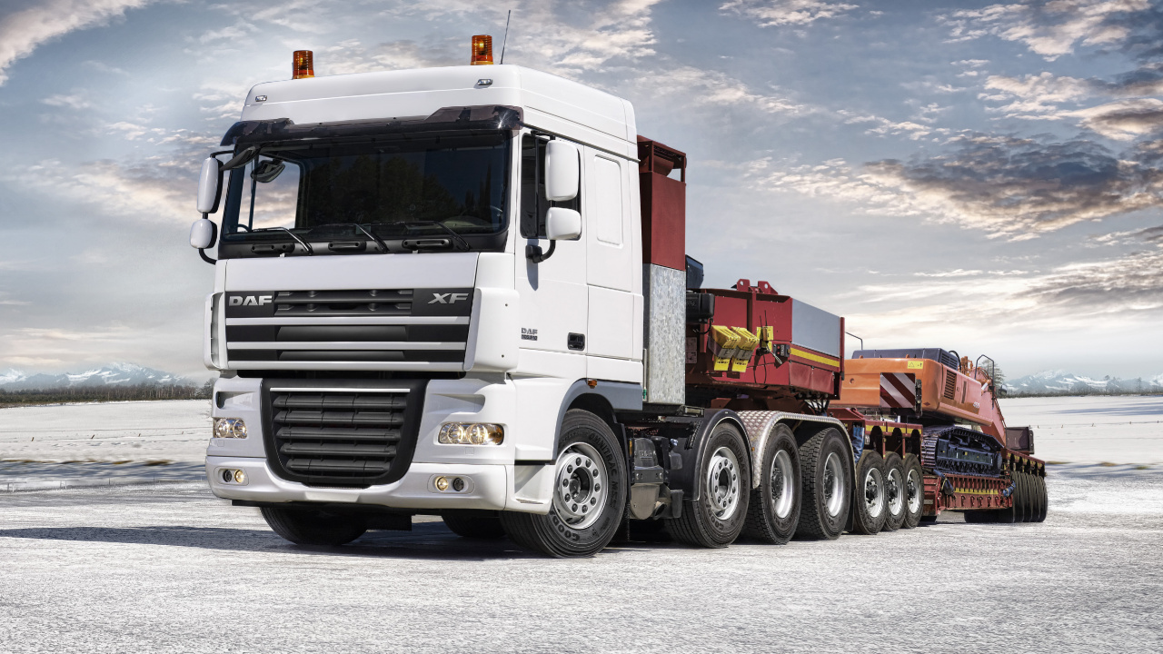 Обои грузовик, авто, грузовых автомобилей DAF, транспорт, трейлер тележки в разрешении 1280x720