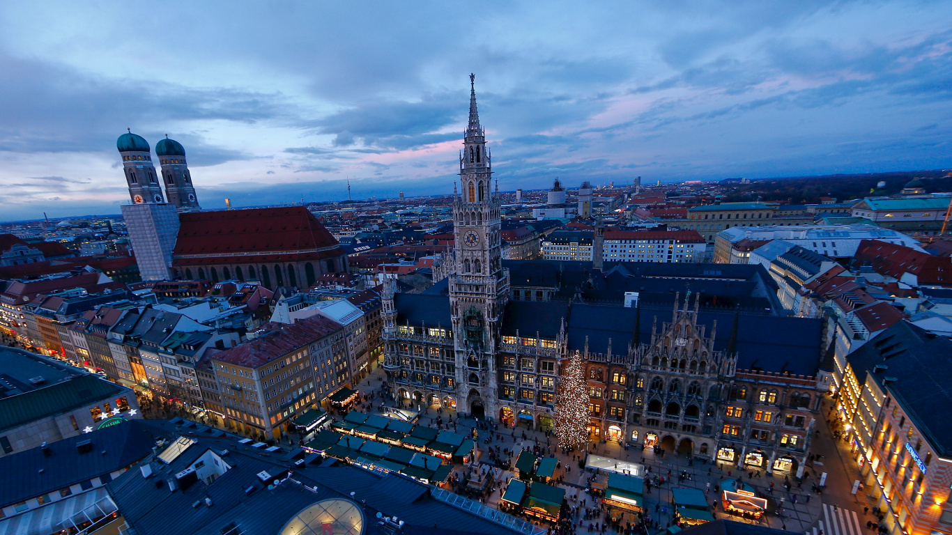 Обои Мариенплац, городской пейзаж, город, городской район, ориентир в разрешении 1366x768