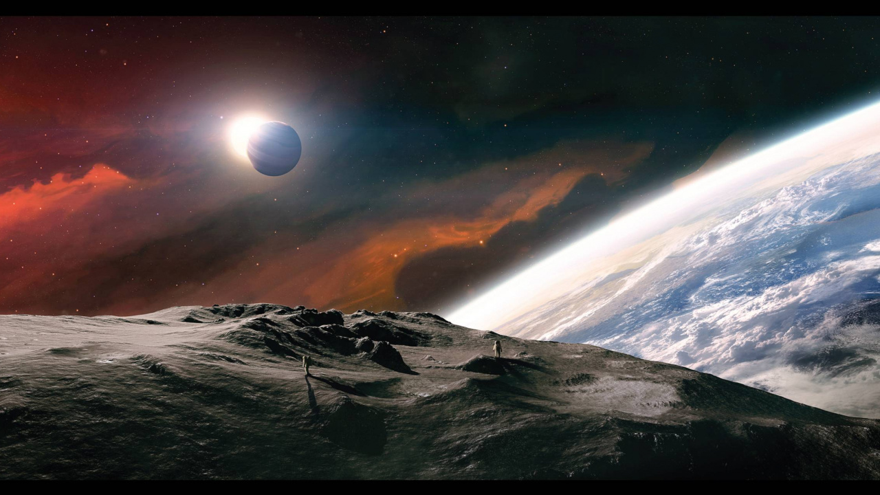 Обои атмосфера, космическое пространство, земля, горный хребет, планета в разрешении 1280x720