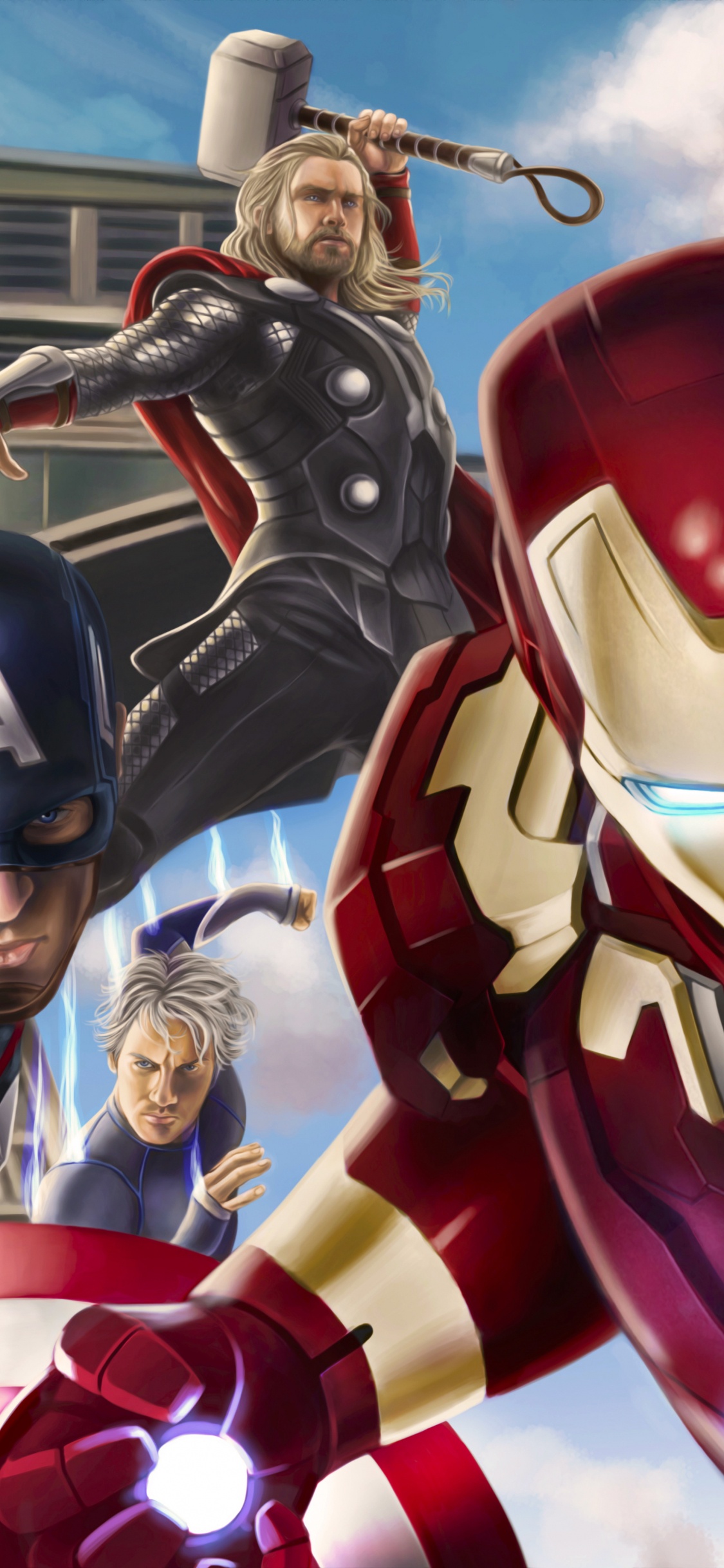 Обои Капитан Америка, мститель, супергерой, аниме, Черная Вдова в разрешении 1125x2436