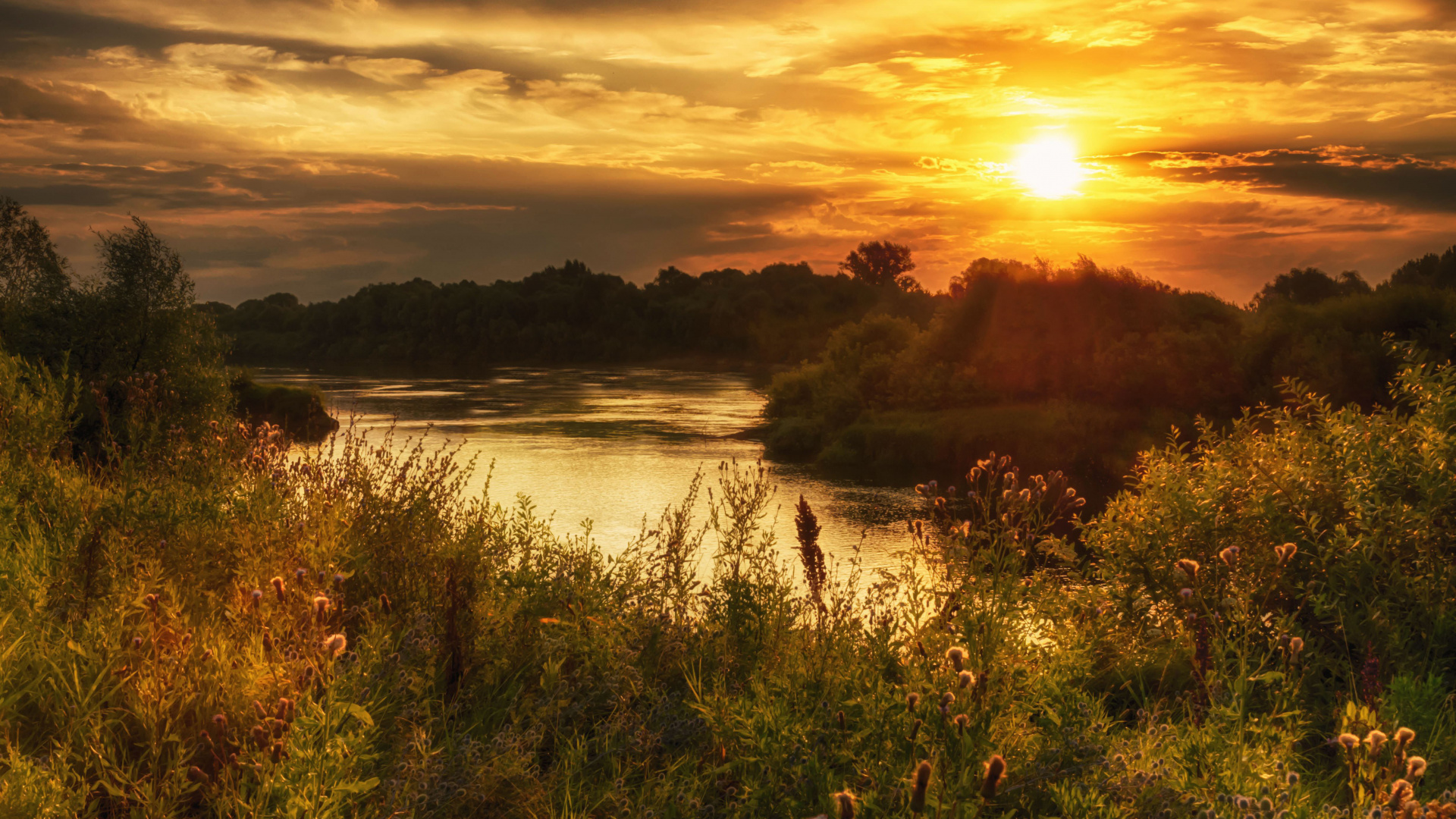 Обои восход солнца, природа, закат, утро, солнечный свет в разрешении 1920x1080