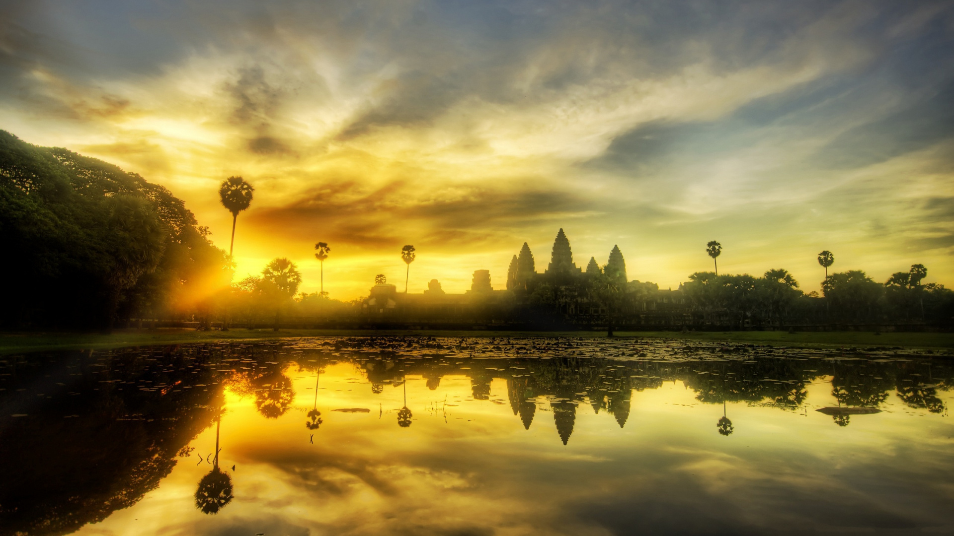 Обои Ангкор ВАТ, природа, отражение, вода, утро в разрешении 1920x1080