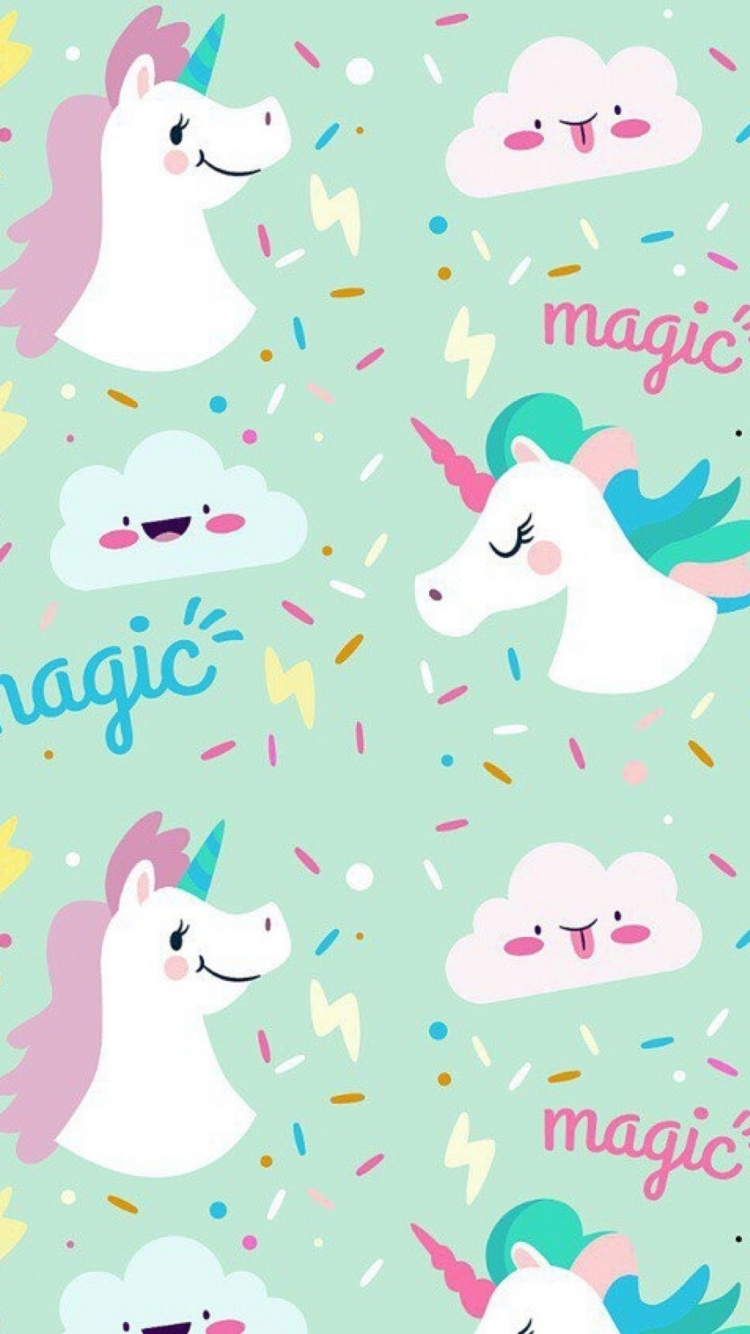 Обои вымышленный персонаж, оберточная бумага, единорог, узор, привлекательность в разрешении 750x1334