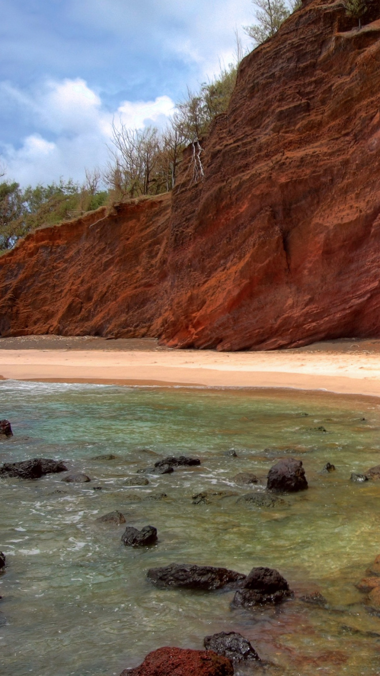 Обои пляж, побережье, берег, обрыв, рок в разрешении 750x1334