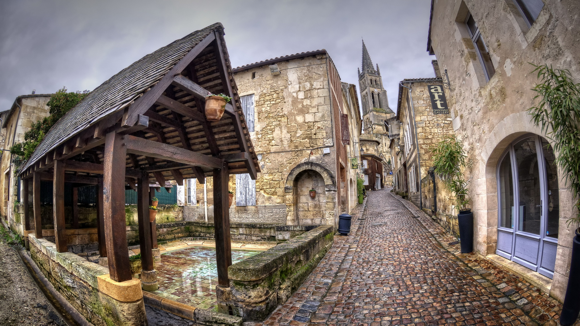 Обои объектив fisheye, здание, городок, улица, город в разрешении 1920x1080