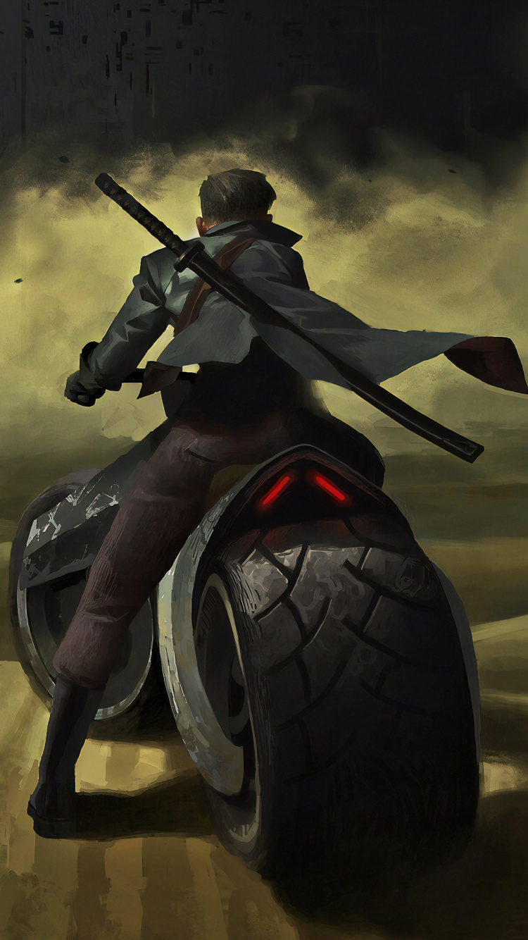 Обои артист, мотоцикл, арт, автомобильные шины, шина в разрешении 750x1334