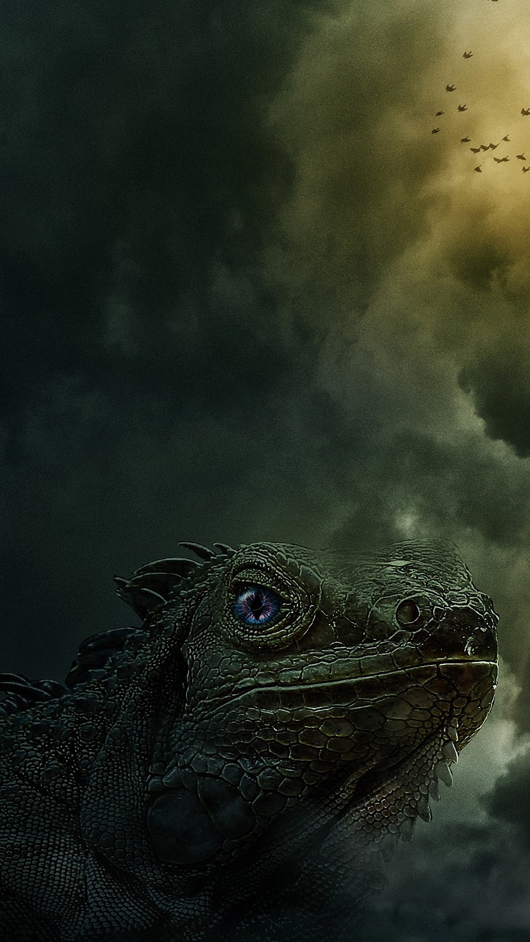 Обои вода, крокодилы, облако, глаз, iguania в разрешении 1080x1920