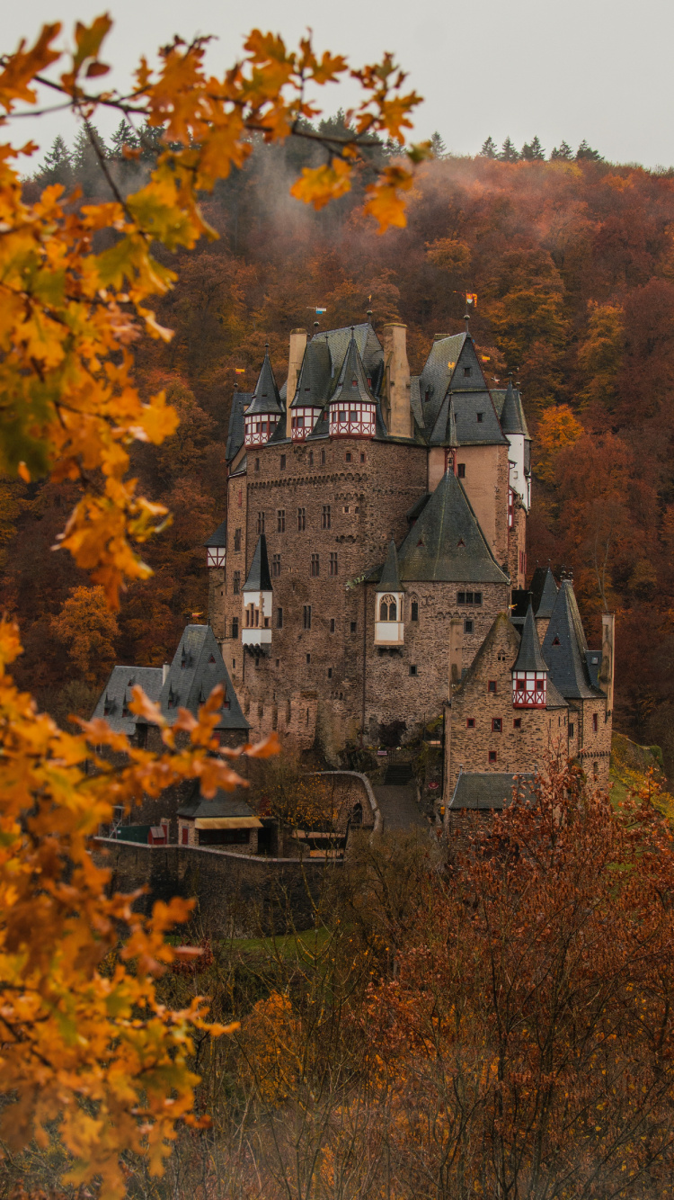 Обои Эльц, Замок Эльц, замок, лист, дерево в разрешении 750x1334