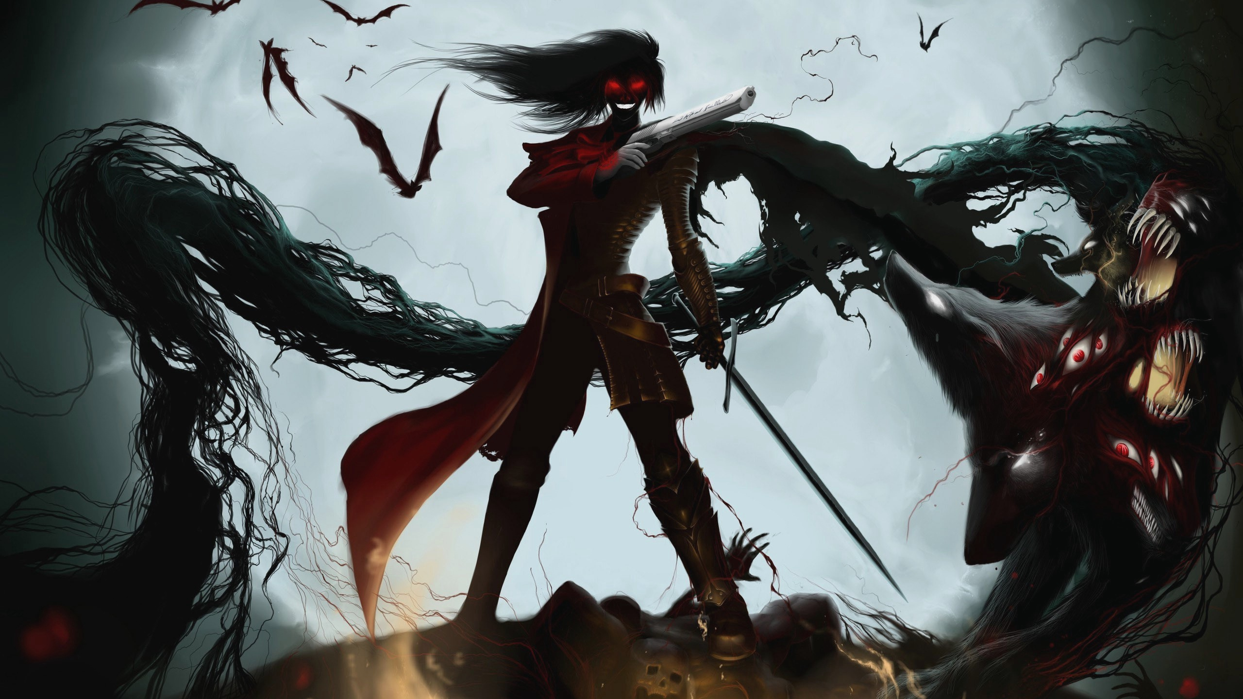 Обои Алукард, Серас Виктория, Интегра Хеллсинг, аниме, вампир в разрешении 2560x1440