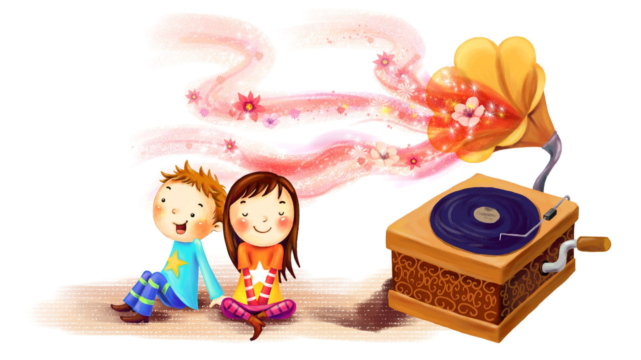 Обои иллюстрация, ребенок, спектакль, музыка в разрешении 1280x720